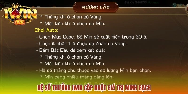 Hệ số thưởng IWIN cập nhật giá trị minh bạch
