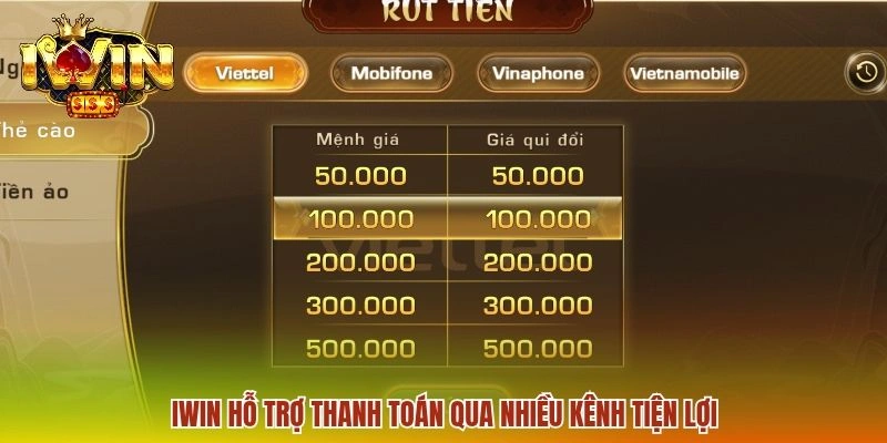IWIN hỗ trợ thanh toán qua nhiều kênh tiện lợi